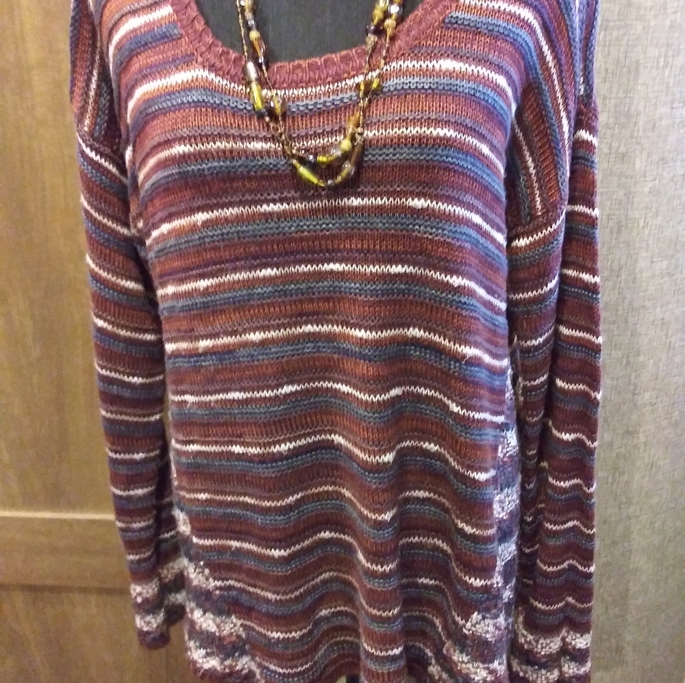 Maurices 2 Plum Grey Striped Sweater 2X